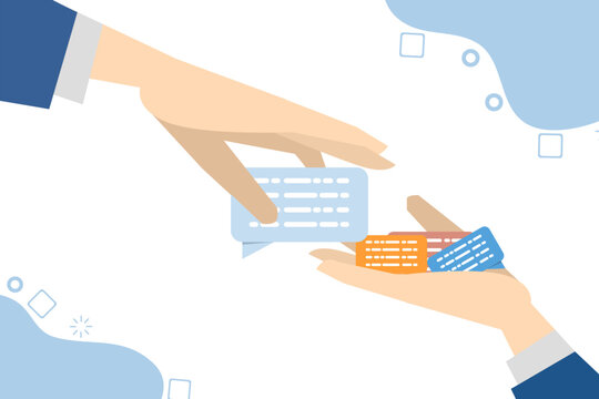 Concept of Collecting feedback, employee survey or customer suggestions, meeting ideas or opinions for improvement, communication or discussion concept, businessman hand giving feedback speech bubble.