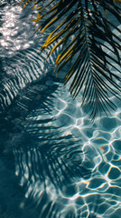 Close-Up of Palm Leaf Submerged in a Pool of Water