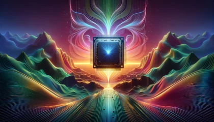 Foto op Canvas Futuristic GPU Core: Digital Psychedelic Power © TechArtTrends