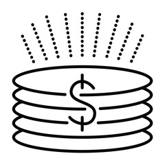 Stack of coins, single black line vector icon, cents dollar pictogram, metal money sign