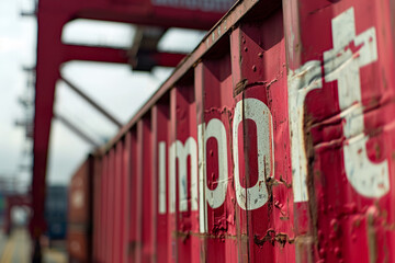 The word import on the side of a global shipping container. Business and trade concept