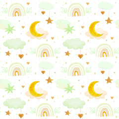 Seamless pattern pastel colors, watercolor style hand drawn illustration