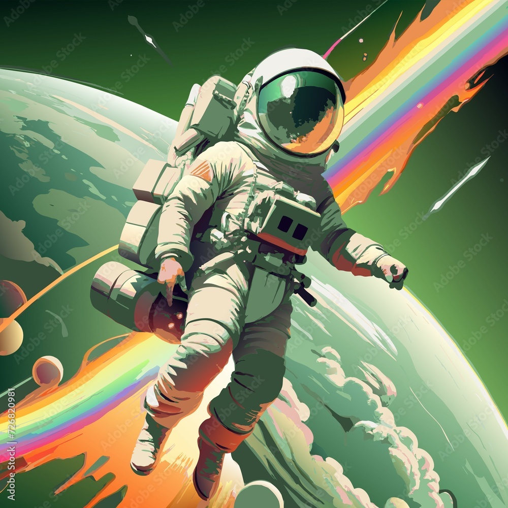 Sticker an astronaut in outer space illustration template design. jpeg version