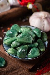 traditional Chinese food Laba garlic pickled garlic on table.