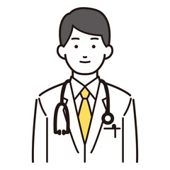正面を向く白衣をきた男性イラスト