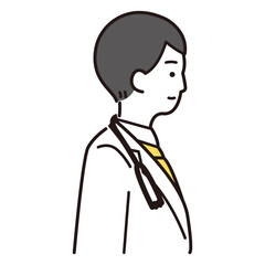 横を向く白衣をきた男性イラスト

