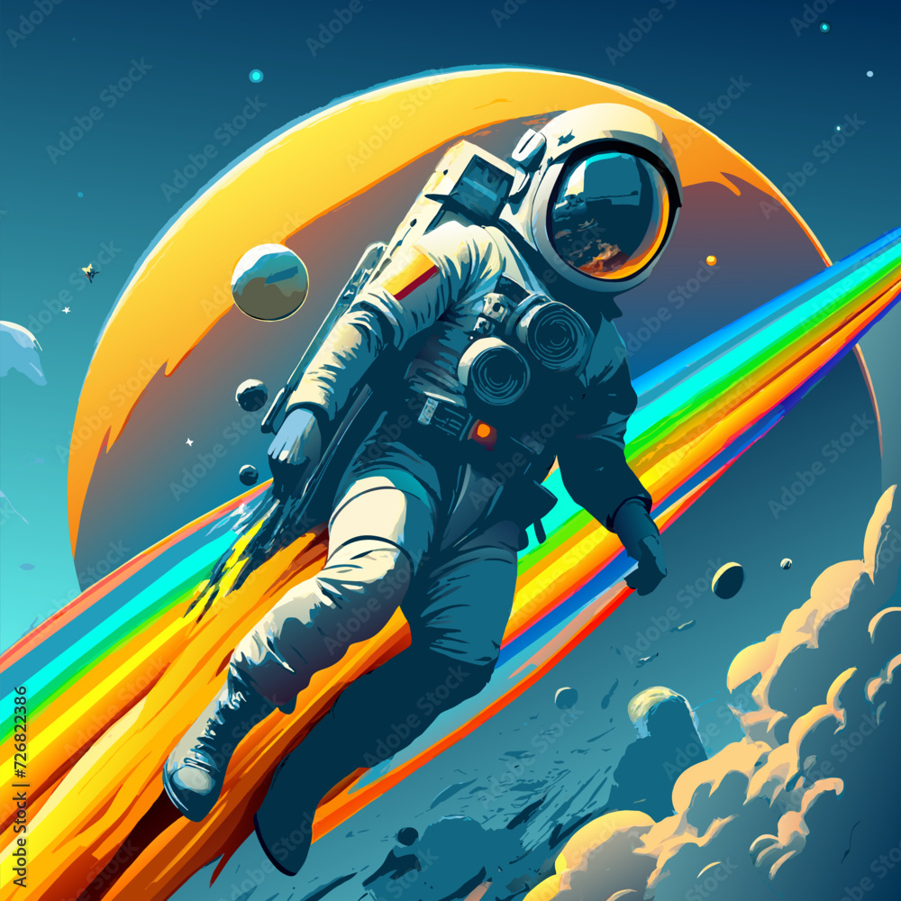 Sticker an astronaut in outer space illustration template design. eps version