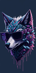 This t-shirt design showcases a stylish and trendy wolf, with a vibrant and colorful flora that brings the fantasy world to life.