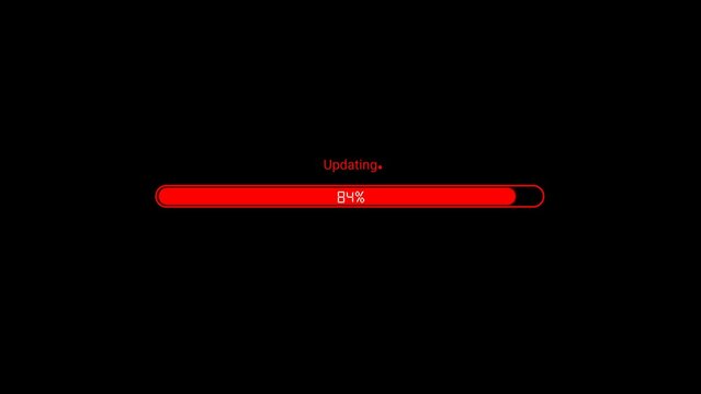 Red Updating Progress Bar Animation, with Percentage loading With Alpha on Black and Transparent Background 4K Animation.