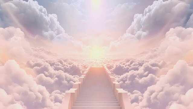 Staircase or Path leading to heaven, the concept of enlightenment. Human stands in front of the Paradise gates