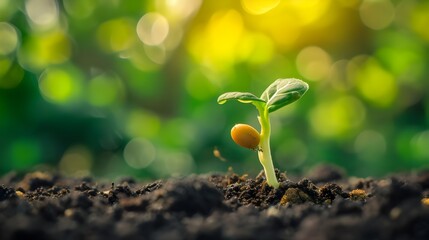 closeup photography germinating agriculture, A seedling is sprouting from a seed