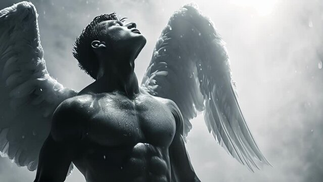 A determined athlete looks to the sky and silently thanks their guardian angel for the strength and endurance they possess.