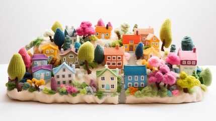 Knitted village in spring season 