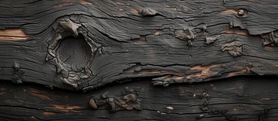 Charcoal background with textured burnt wood surface.