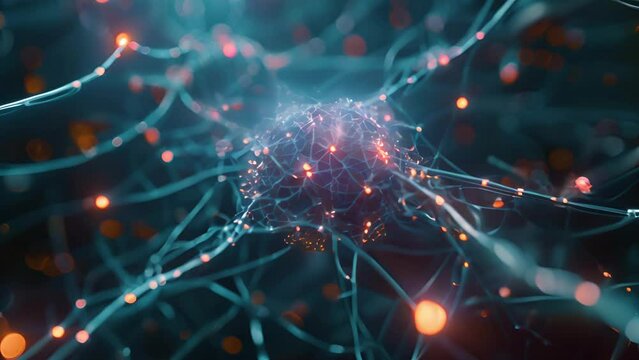 AI neural network, with a sense of technology. Neural connections fade and break down