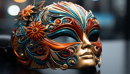 Celebration of tradition colorful masks symbolize indigenous culture generated by AI