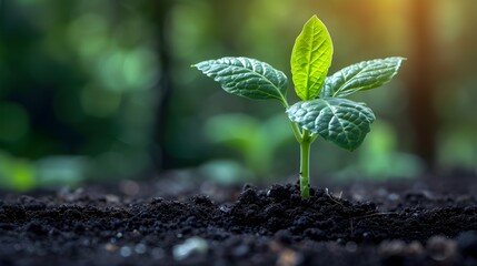 Close up Young plant growing over green background