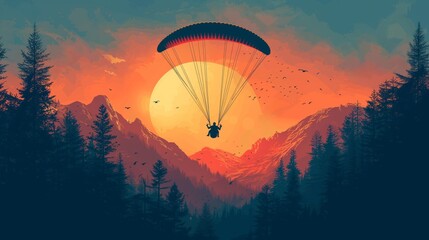 Travel Poster Sunset Paragliding	 - obrazy, fototapety, plakaty