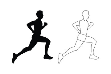 Man running outline vector isolated on white background. 