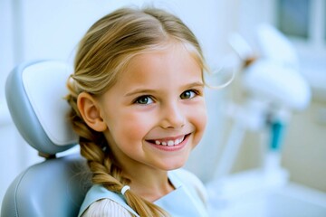 portrait of a smiling girl at dentistry: child health 