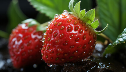 Freshness and sweetness in a juicy strawberry, nature gourmet dessert generated by AI