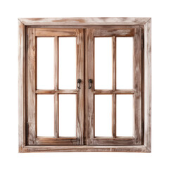 Photo product of simple wooden window craved wood, vintage nuance, front facing, on transparency background PNG