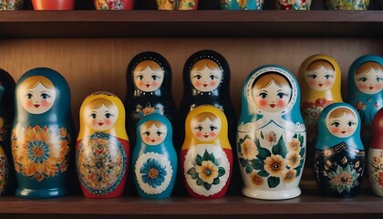 A set of hand-painted nesting dolls, each one revealing a hidden surprise, on a display shelf