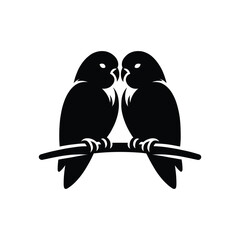 Silhouette of Two Lovebirds on a Branch