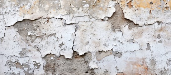The aged, cracked and chipped plastered wall background of a building