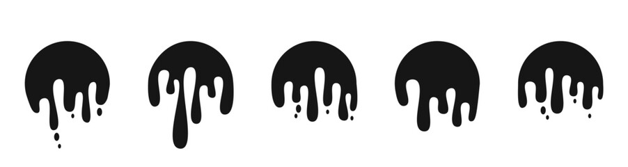 Set of round dripping melted ink glaze silhouette illustration vector - obrazy, fototapety, plakaty
