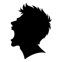 Man screaming in anger, silhouette, vector silhouette, white background