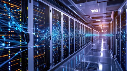 Obraz premium Server Room Packed With Multiple Servers Generative AI