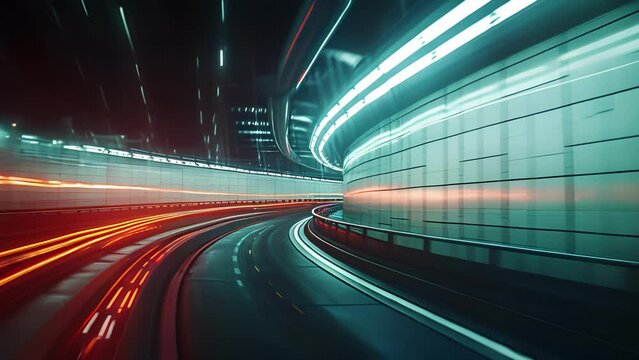 A closeup of car lights illuminating the walls of a tunnel creating an intricate pattern of light and shadow. The mix of stationary and moving lights adds an interesting dynamic