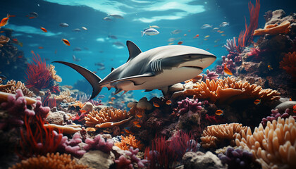 Underwater reef, fish, animal, nature, coral, water, scuba diving generated by AI