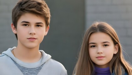 portrait of cute teenage boy and girl