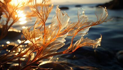 Tranquil scene vibrant sunset reflects on green waters, nature beauty generated by AI