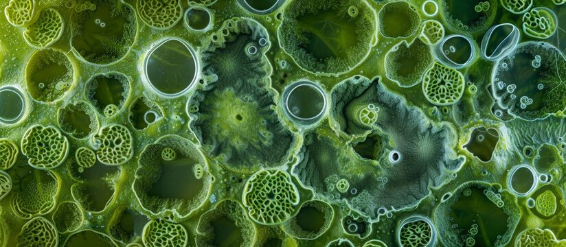 Stacked photo at 340x magnification displays marine microalgae attached to macroalgae Ulva compressa.