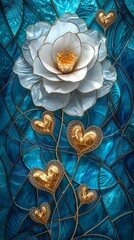 Stained glass window background with colorful Flower peony abstract.