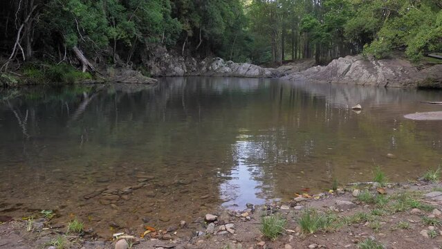 Handheld footage of Currumbin rock pools recreation area in Currumbin Valley on the Gold Coast Hinterland, Queensland, Australia.