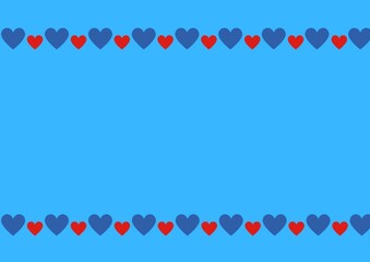 red blue hearts border on blue background 