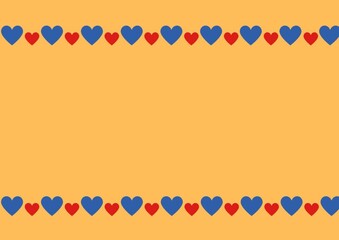 red andblue heart on yellow background 