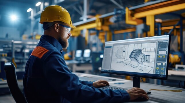 Engineer in Hard Hat Using CAD Software for Product Prototyping Generative AI