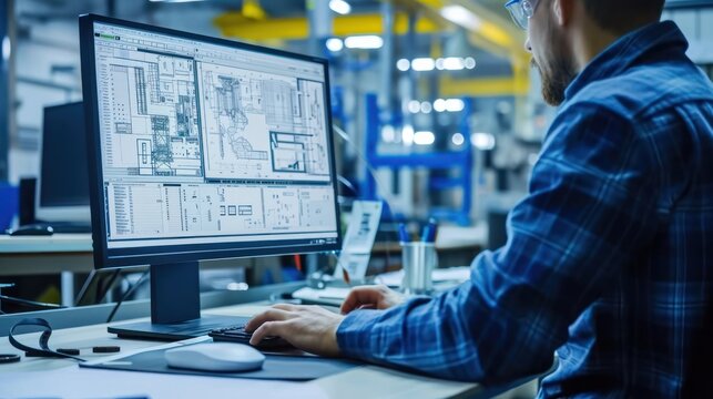 Engineer Working on Computer in a Factory Generative AI