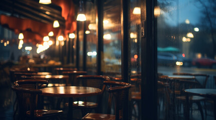 cafe at night rain scene
