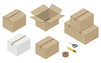 アイソメトリックイラスト:ダンボール