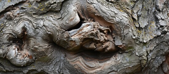 Fototapeta na wymiar Unique textures can be found on garden tree trunks.