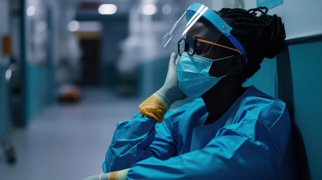 Frustrated Black Nurse or Doctor Surgeon Wearing Surgical Mask and Generative AI