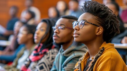 Black University Students Listening to a Lecture Generative AI - obrazy, fototapety, plakaty