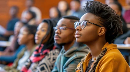 Fotobehang Black University Students Listening to a Lecture Generative AI © Johnathan
