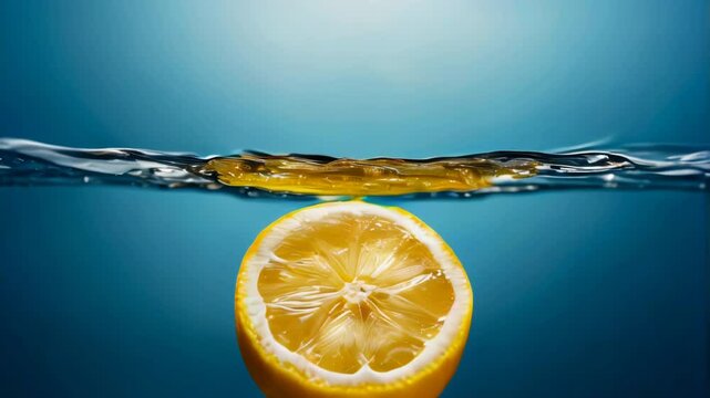 Lemon slice splash into the water